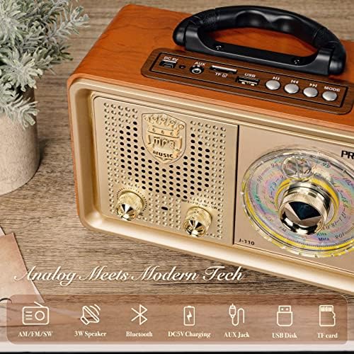 Прунус Ретро Пренослив Радио АМ Фм Кратки Бранови Радио Транзистор Батерија Управувана Гроздобер Радио Со Bluetooth Звучник, СО НАИЗМЕНИЧНА
