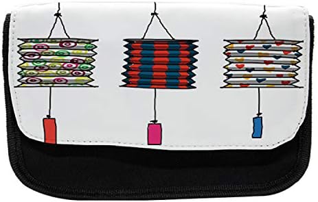 Зачудувачки случај на азиски молив, украсна прослава уметност, торба со молив со ткаенини со двоен патент, 8,5 x 5,5, темно сина и црвена