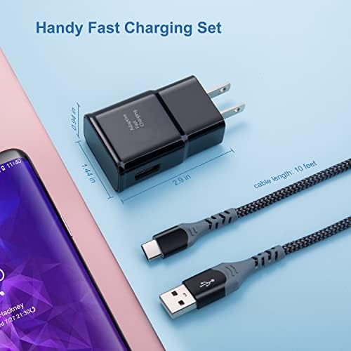 Адаптивен полнач за брзо полнење на wallидот со USB C кабел 10ft, ExcGood USB Брзи полнач за полнач Тип Ц компатибилен за Samsung Galaxy S23