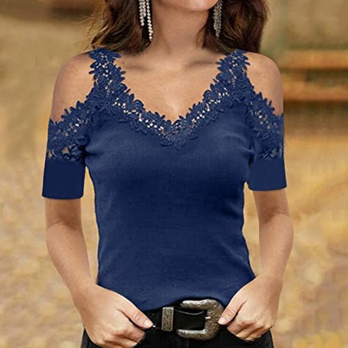 Студените врвови на рамото за жени гроздобер Ацтек печатење маица секси V вратот чипка исечоци со долги ракави кошули паѓаат блуза