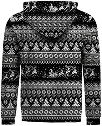 Unisex 3D грда Божиќна маичка за жени мажи Кенгур џеб печати дуксери случајни лабави пулвер со качулка врвови