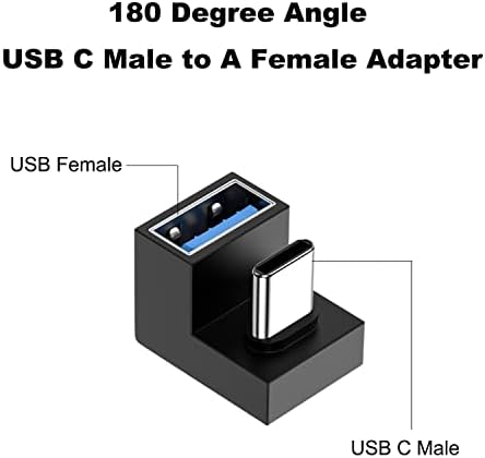 Areme U обликува USB C MALE до USB женски адаптер, 180 степени аголен тип C 3.1 до USB 3.0 конвертор конектор за таблети и телефони