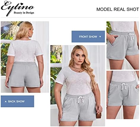 Eytino Womens плус големина Shuts Shorts Summent Comfy Comfy Elastic Elastic Weaist Shorts Pants со џебови