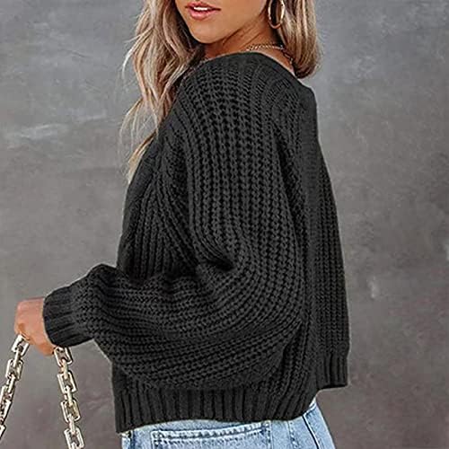 Fragarn плус џемпери со големина за жени, женско модно лабаво лежено џемпер копче плете со кардиган на вратот со врат