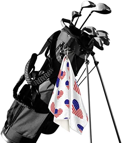 Пардик голф пешкир 15 x 24 in, Ден на независност во форма на срцев голф голф подароци за мажи, брзо суво лесен голф -клуб за чистење