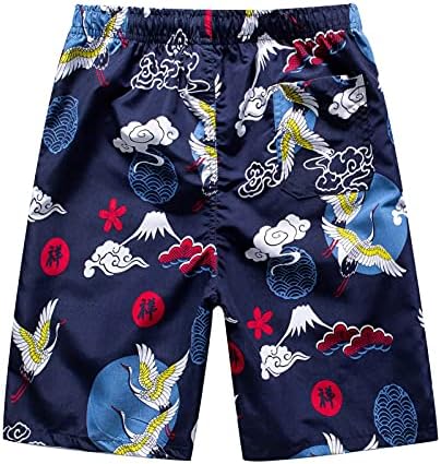 Шорцеви од табла за мажи, брзо сушење летни шорцеви на плажа Хавајски графички прием за лабава лабава вклопена обична плима за пливање