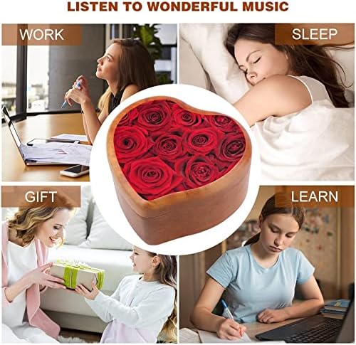 Прекрасна црвена роза срцева музичка кутија Дрвени музички кутии Најдобар подарок за годишнината на Божиќниот роденден