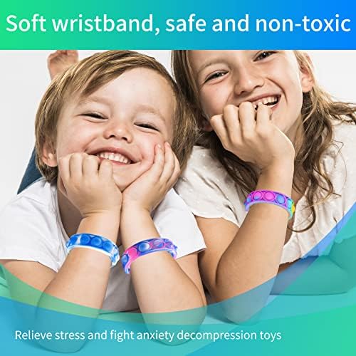 100 парчиња поп -нараквица за нараквица играчки, нараквици со меурчиња, сензорни играчки за олеснување на стресот за деца за деца