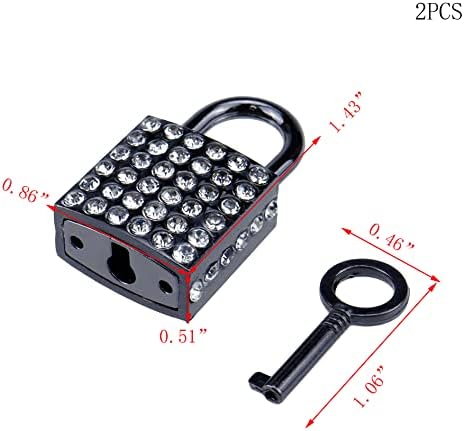 Faotup 2pcs 1.34inch црна дијамантска заклучување и клуч, заклучување на дијамантски плоштад, брави со куфери со копчиња, комплет за катанец на багаж, мали брави, 1,34 × 0,86 × 0,51?
