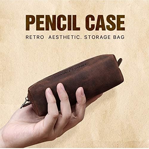 Hiram Pen Case кожна торбичка, луда коњка од кожен патент, кожен молив, кожа, преносна торба за пенкало, кожен козметички случај