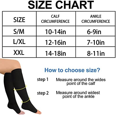 Чорапови за компресија на патент за жени и мажи-2 парови отворени пети за компресија чорапи за одење, трчање, медицина