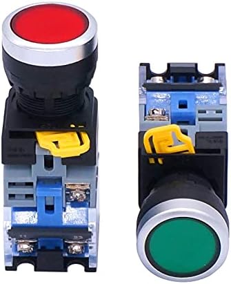 DJDLFA 2PCS 22mm 10A 440V 1NO 1NC DPST PUST SWITCH SWITCHBUTTON прекинувачи со црвена зелена LED светлосна напон 110V