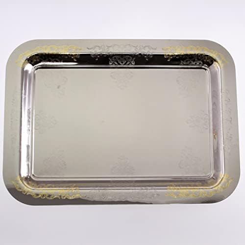 Maro Megastore 16,9 инчи x 12,2 инчи издолжена хромирана сребрена служба послужавник железо злато цветна врежана декоративна забава роденденска