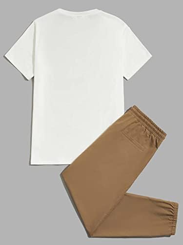 Ојоангл машки 2 парчиња облеки графички кратки ракави и панталони за џогерски панталони