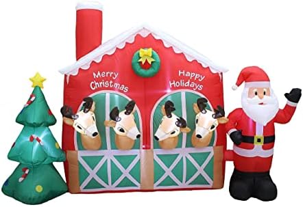 Два божиќни украси за украси, вклучуваат 7 стапала долги надувување на ирваси на Дедо Мраз, пингвин на воз, и ирвас со надувување