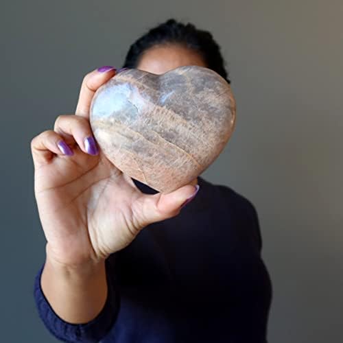 Сатенски кристали праска од месечината на срцето лунарен енергетски камен 2.5-2,75 инчи
