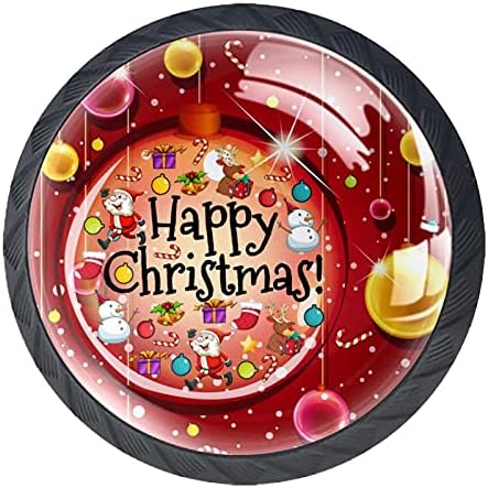 Крајдо црвени Божиќни топки Снежен човек Дедо Мраз за фиоки за фиоки 4 парчиња тркалезно копче за кабинети со завртки погодни за домашна