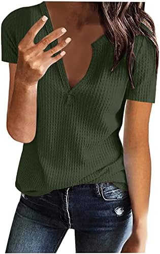 Tshirt жени есен летен краток ракав 2023 V вратот памук случајна лабава вклопена опуштена вклопена основна врвна маичка за дами