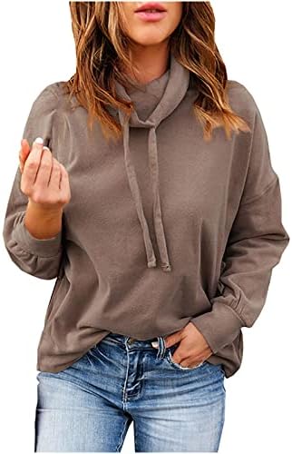 Dnuriенски женски руно пуловер, обични меки долги ракави на врвови со долги ракави, вртења со високи вратници, топло палење зимски