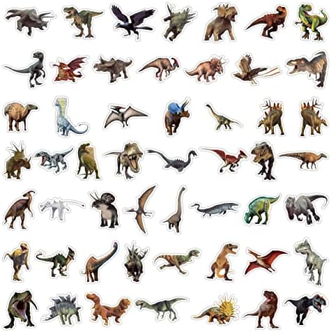 Feixinus 105 парчиња диносаурус Реална налепница, естетски налепници за диносаурус за шише со вода, диносаурус реални декорации за лаптоп, диносаурус