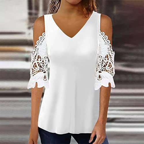 Поло кошули за жени женски чипка кратки ракави блузи против маица за вратот, облечени обични врвови, женски пакет со долги ракави со