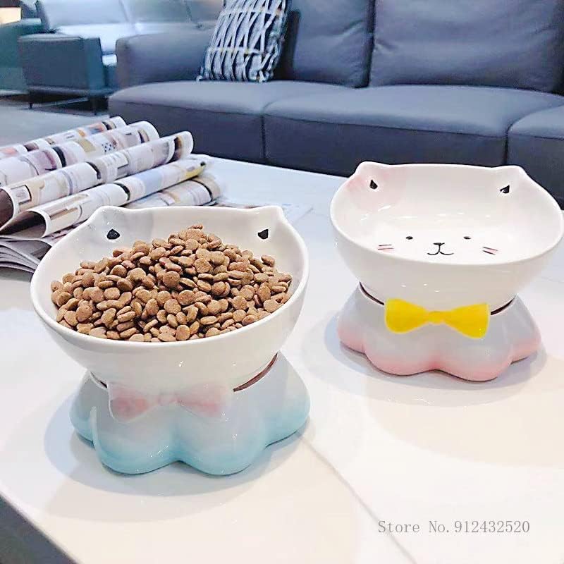 Yhbhnb симпатични кренати садови за храна со мачки навалени покачени садови со мачки керамички миленичиња чинија за мачки и кучиња