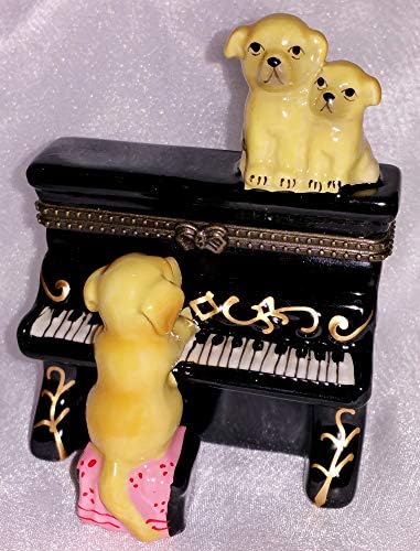 Жолта Лабрадор Ретривер Куче &засилувач; Кученце Кучиња На Пијано Кученца Во Мелодија Порцелан Шарки Ситница Кутија