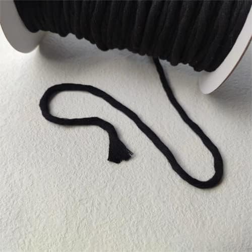 Caqbo 6mm единечна влакно памучна макрамеска кабел, црна боја 114 јарди, природен памучен кабел, 1 пит искривено густо јаже, мек занаетчиски