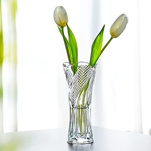 Јасни кристални вазни за централни делови, 6,5 инчи модерна стаклена вазна за декорација, спирален дизајн цвет вазни за роденден на свадба