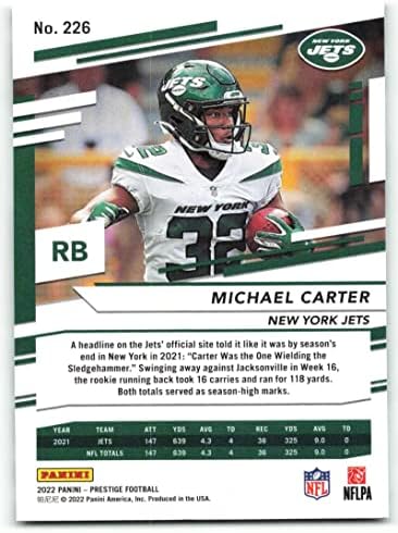 2022 Panini Prestige 226 Michael Carter New York Jets NFL Football Trading Card