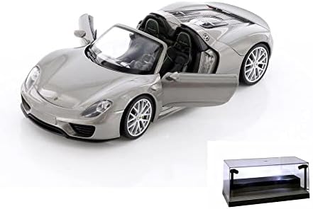 Diecast Car W/Display Case - Porsche 918 Spyder Convertible, Silver - Welly 24055CWSV - 1/24 Scale Diecast Model Toy Car Car Car