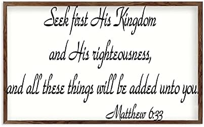 Промини дрвени врамени знаци wallидни уметности Метју 6:33 Побарајте прво Неговото царство и неговата праведност, и сите овие работи
