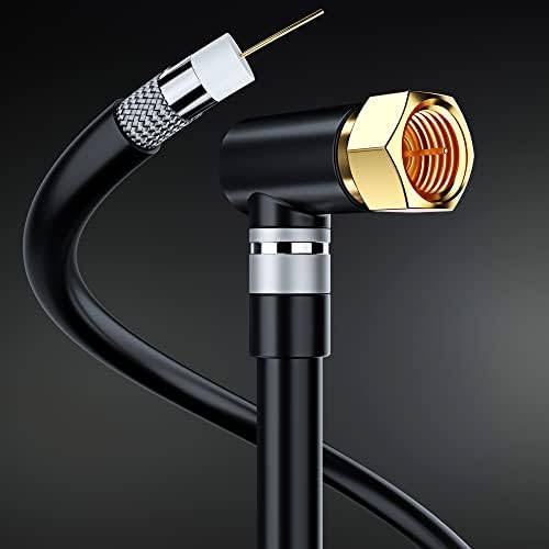 Коаксијален кабел RG6, со десен агол 90 ° конектор, 2 ft, Coax кабел F-Type Triple Coax Cable, 2 пакет