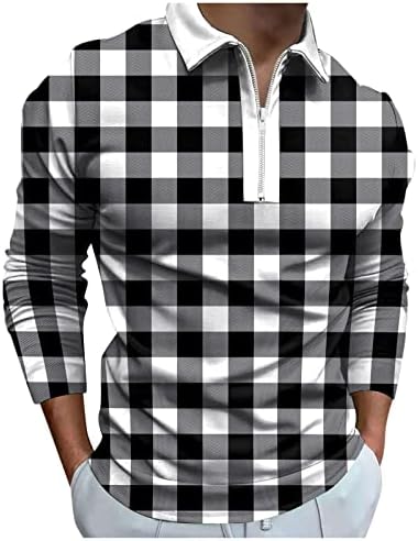 ZDDO 2022 Нови мажи проверени поло маици, долг ракав 1/4 поштенски нагоре на вратот голф врвови карирана улична облека за обична дизајнерска