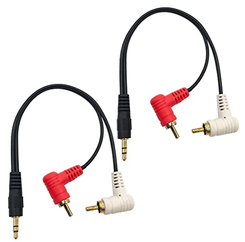 Халокини од 3,5 мм до 2RCA кабел, злато позлатен 1/8 TRS стерео машко до двојно RCA машки 90 степени агол y кабел за адаптер -8 инчи