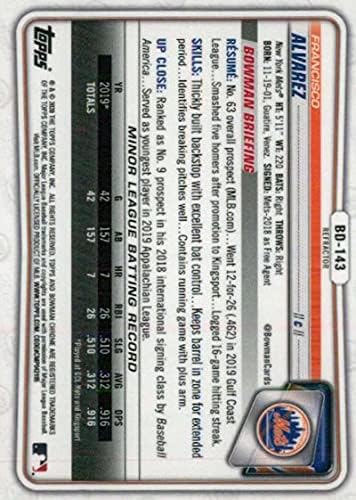 2020 Bowman Chrome Draft Refaftor BD-143 Francisco Alvarez RC Rookie New York Mets MLB Baseball Trading Card