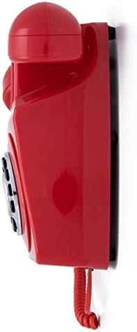 GPO 746 Wallидно монтиран со копче Ретро фиксни телефон - кадрава кабел, автентичен bellвонче - црвено