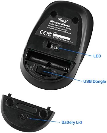 Безжичен глушец Rosewill, преносен компактен глушец за патувања, оптички сензор, USB безжичен приемник, прилагодлив DPI, 4 копчиња, стил на