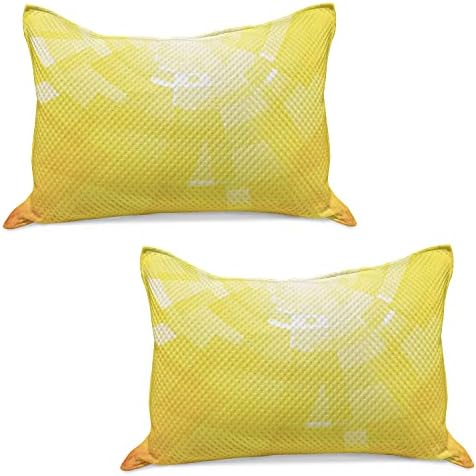 Ambesonne жолт плетен ватенка перница, модерни кружни мозаични мотиви дигитални пиксели прикажани во илустрација за графички дизајн,