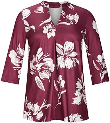 Женски цветни печати v врат 3/4 кошули со ракави деловни обични врвови на туника лабава работа блузи