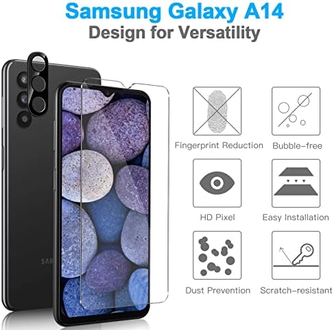 Koosea Заштитник На Екранот За Samsung Galaxy A14 5G [2+2 Пакет] Калено Стакло Со Заштитник На Објективот На Фотоапаратот Меур Отпорен На