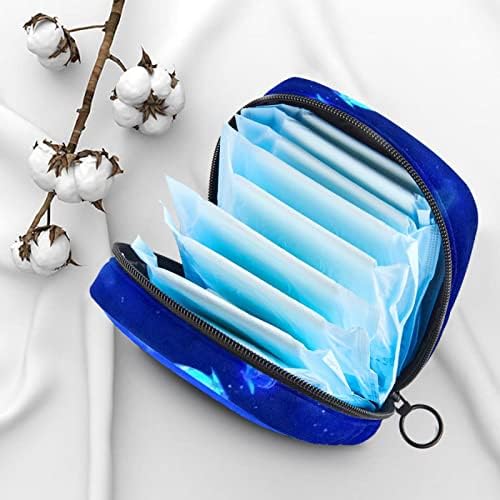 Мали блескави торби со сина пеперутка за санитарни салфетки, менструална чаша торбичка за доење на подлогата за жени тинејџерки, мини