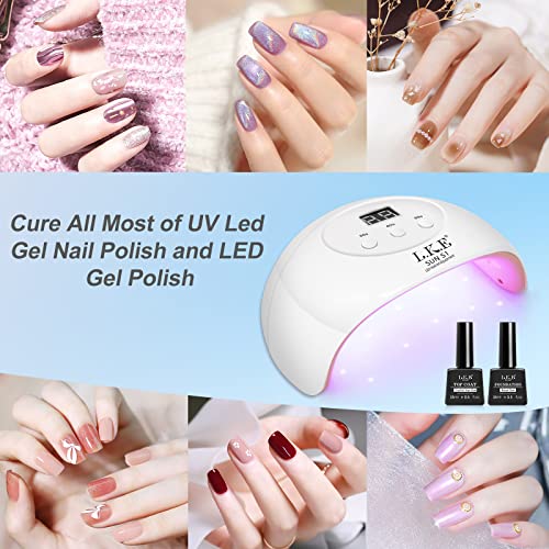 LKE UV LED ламба за нокти за нокти со гел со гел база и сет на горниот капут, комплет за полнење со гел за нокти од 72W со УВ -лесен фен за