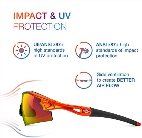 Безбедносни очила за безбедност на алатката, леќи со црвено огледало, U6 UV & Impact Заштита на очите, безбедносен рејтинг на ANSI Z87+,