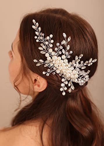 Kercisbeauty свадба невестински бисер сребрена коса чешел жени и девојки гроздобер додаток за коса