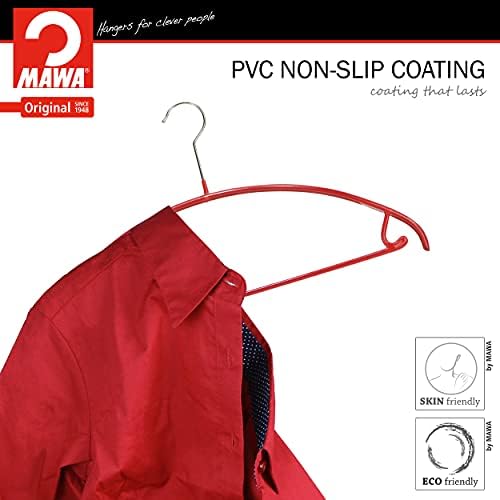 Закачалка за облека што не е лизгање на метална облека, мазна поддршка за рамото со куки на Скирк, модел 42-У, сет од 2, црвено