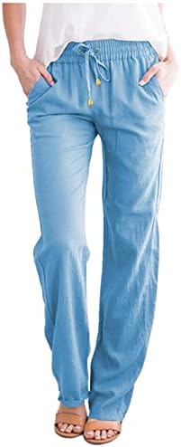 и постелнина женски панталони влечејќи половината директно цврсти памучни обични еластични долги панталони плус големина на тренингот