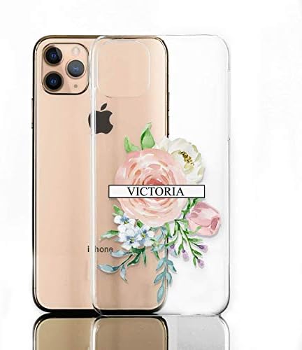 Персонализирана Телефонска Кутија За Apple Iphone 11, Бела Кутија За Имиња Розови Цвеќиња На Јасна Тврда Обвивка
