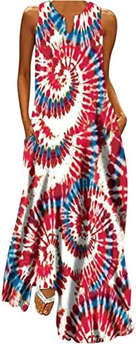 Тикој Патриотски Американски Фустани Со Печатење Знаме За Жени Макси Фустан Без Ракави Без Врат 4 јули 2023 Година Плажа Сарафан