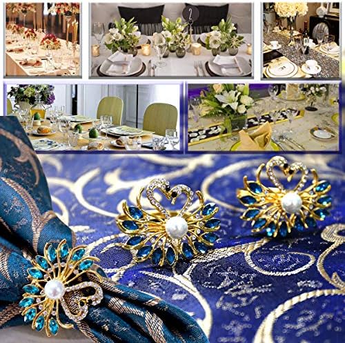 Лебеди од салфетка прстени од 6, нежен прстен за салфетка со лебеди со сини ригистони, совршен декор на маса за свадбени банкет за одмор или украс за собирање на семе